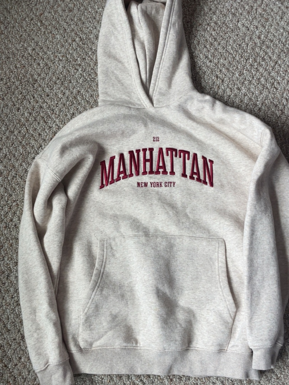 Forever 21 Cream Hoodie with Burgundy Manhattan Graphic